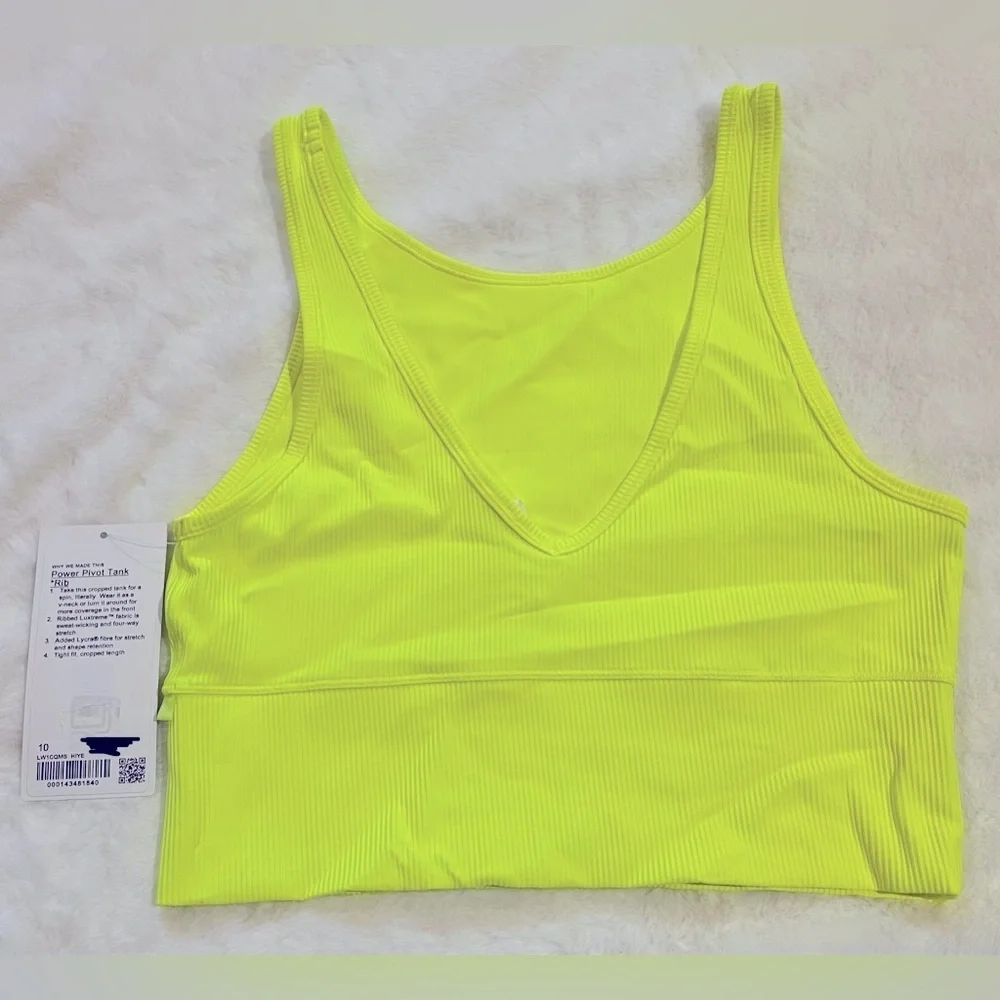 Lululemon Yellow Power Pivot Ribbed Reversible Neon Active Tank Top sz 10